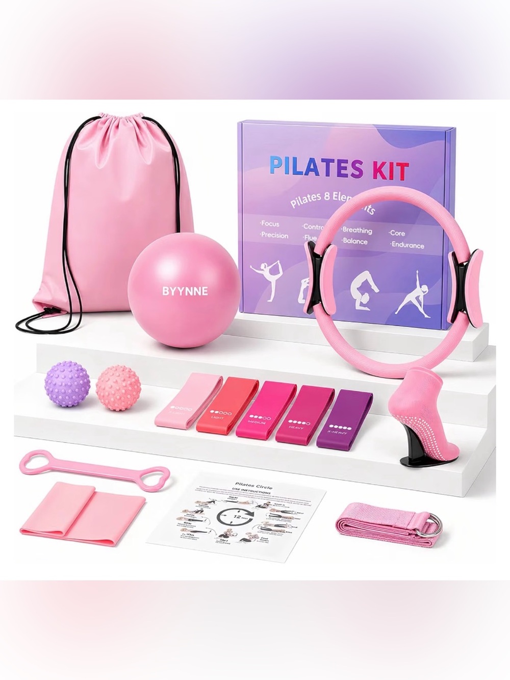 Pink Pilates & Resistance Band Home Fitness Kit